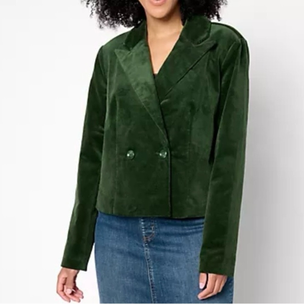 Me by Jennie Garth Plus Easy Fit Corduroy Cropped Blazer Forest Green Size 1X